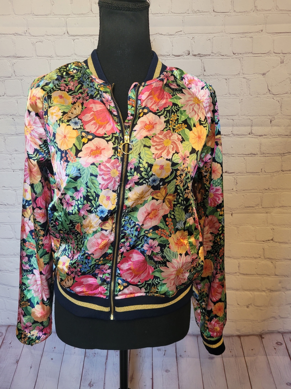 H&M Exderm Floral Satin Feel Full Zip Bember Jacket Size Youth Plus 16